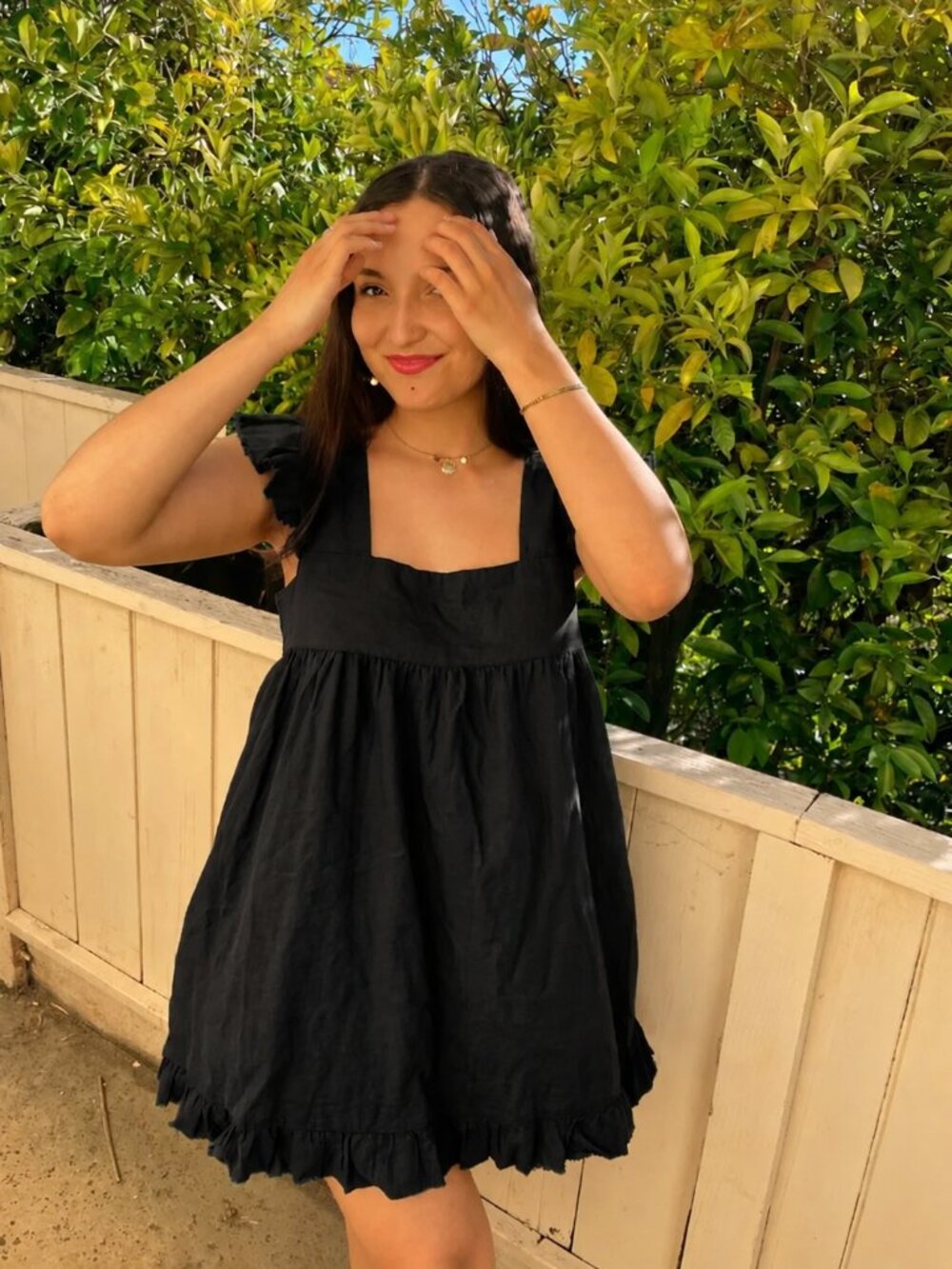 Aerie Linen Blend Flutter Mini Sundress Black Ruffle Dress Size Medium